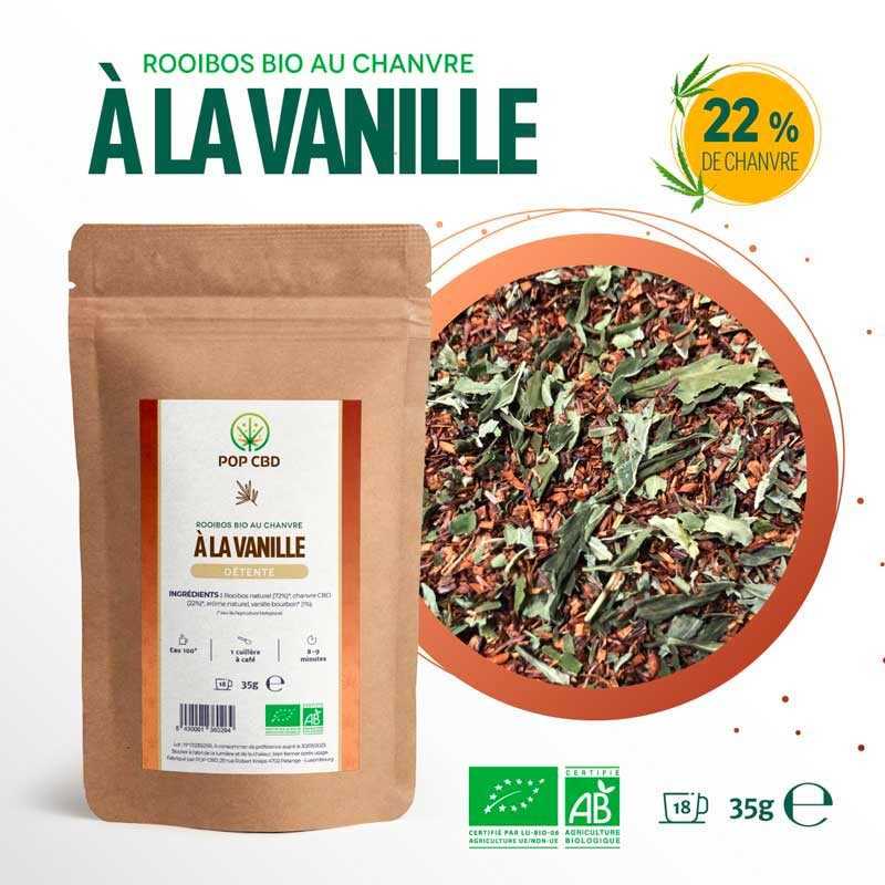 Tisane CBD Rooibos Vanille Fraise : infusion de chanvre bio, sommeil