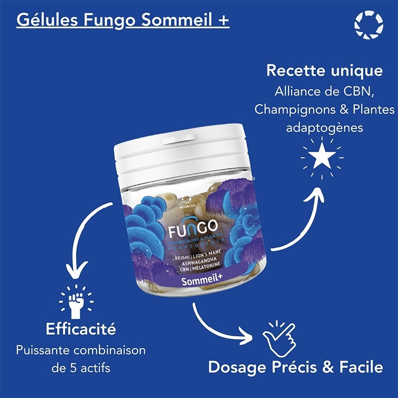 Gélules CBN Mélatonine & Champignons - Sommeil+ - Novaloa pas cher
